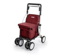 Carlett Déambulateur et Chariot avec Siège Intégré, Produit Médical Homologué UE, Poignée Réglable, Frein de Parking et Roues Réglables 3 Positions, Robuste, Comfort Assist, Rouge