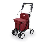 Carlett Déambulateur et Chariot avec Siège Intégré, Produit Médical Homologué UE, Sac Amovible 29 L / 15 kg, Plateau Porte-Objets et Poignée Réglable, Pliable, Roues Réglables, Comfort, Rouge