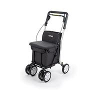 Carlett Déambulateur et Chariot avec Siège Intégré, Produit Médical Homologué UE, Sac Amovible 29 L / 15 kg, Plateau Porte-Objets et Poignée Réglable, Pliable, Roues Réglables, Comfort, Noir