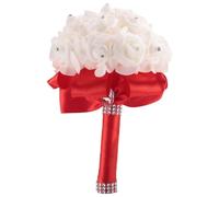 Carlgelrag Belle Bouquet de Mariage de Mariee Demoiselle d'honneur Fleur Bouquet de Mariage Fleur Artificielle Bouquet de Roses Bouquets de Mariee Blanches- Rouge et Creme