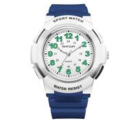 CARLIEN Montre à quartz analogique unisexe avec chiffres arabes - 7 couleurs - Rétroéclairage LED - Résistante aux chocs - Bracelet en TPU - Étanche jusqu'à 50 m, blanc/bleu, Tendance, simple