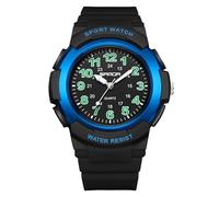 CARLIEN Montre à quartz analogique unisexe avec chiffres arabes - 7 couleurs - Rétroéclairage LED - Résistante aux chocs - Bracelet en TPU - Étanche jusqu'à 50 m, bleu/noir, Tendance, simple