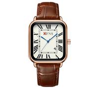 CARLIEN Montre pour homme vintage délicate à cadran carré en cuir avec chiffres romains complets, boîtier ton or/argent, montre de poignet affaire décontractée, Marron/doré