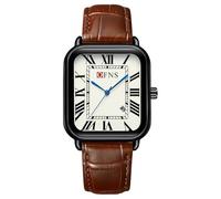 CARLIEN Montre pour homme vintage, élégante, rectangulaire, avec bracelet en cuir, cadran simple à chiffres romains complets, quartz, boîtier ton or et argent, montre de poignet pour affaires et