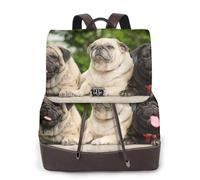Carlin Amitié Bokeh Chiens Animaux Amis Carlin,Sac à dos imperméable pour femme, sac à dos de voyage léger en cuir PU tendance