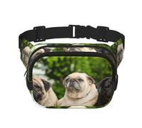 Carlin Amitié Bokeh Chiens Animaux Amis Carlin,Sac Banane carré Double Couche, Sac de Poitrine