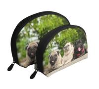 Carlin Amitié Bokeh Chiens Animaux Amis Carlin, Trousse de Maquillage Coquille Femme Petit Porte-Monnaie Trousse de Toilette Trousse à cosmétiques 2 pièces