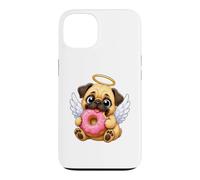 Carlin angélique Mignon avec Motif de Dessin animé en Forme de Beignet Coque pour iPhone 13