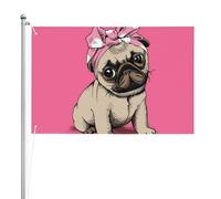 Carlin avec nœud rose de dessin animé,Drapeau de jardin, bannière décorative, drapeau double face, 2 x 3 pieds, pour extérieur et intérieur