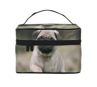 Carlin Bokeh Chiot Chiens Pelouse Animaux Carlin, Trousse de Maquillage Trousse à cosmétiques Trousse de Toilette de Voyage Portable Trousse à Crayons