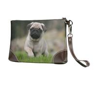 Carlin Bokeh Chiots Chiens Pelouse Animaux Carlin,Sacs à Main en Cuir PU pour Femmes, Pochette à Fermeture éclair, Portefeuille, Sac à Main avec dragonne