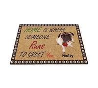 Carlin, Chien Drôle Personnalisé avec Rose, Cadeau Carlin La Maison Est L'Endroit Paillasson De Bienvenue Antidérapant Paillasson D'Entree Absorbant Tapis De Bain 40X60Cm