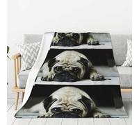 Carlin Chiens tristes Chiens Carlin Triste Animaux de Compagnie Carlin,Couverture Chaude en Flanelle Polaire pour literie, canapé et Voyage, 60 x 80 Pouces
