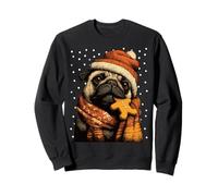 Carlin de Noël avec Chapeau de Père Noël, Biscuit, Pain d'épices, Chien enneigé Sweatshirt