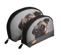 Carlin drôle de Chien Gourmand, Trousse de Maquillage Coquille Femme Petit Porte-Monnaie Trousse de Toilette Trousse à cosmétiques 2 pièces