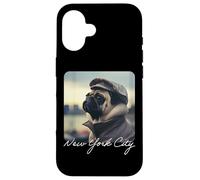 Carlin mignon voyage New York City scène d'hiver drôle Coque pour iPhone 16