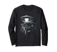 Carlin Noir UFO Alien Abduction Funny Sci FI Dog Design Manche Longue