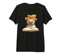 Carlin Ouvert Livre Lecture Amoureux des Chiens Graphique Portrait Arc Rond T-Shirt Haut de Gamme
