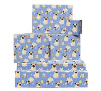 Carlin Papier Cadeau - 6 Feuilles Of Bleu Chien With Fête Hats Et Ballons Anniversaire Wraps Pour Lovers, Kids, Men, Women, Pets, Fille, Garçon Noël Parties Recyclable By Central 23