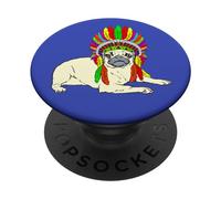 Carlin Portant Une Coiffe Indienne Chiot habillé PopSockets PopGrip Adhésif