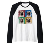 Carlin Puppy Pop Art Quatre Quadrant Expressions Portrait Manche Raglan