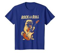 Carlin Rock and Roll Guitare Chien Drôle Musique T-Shirt, Enfant, Bleu Royal, 10 Ans