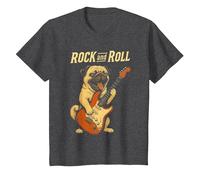 Carlin Rock and Roll Guitare Chien Drôle Musique T-Shirt, Enfant, Chiné Foncé, 3 Ans