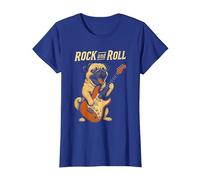 Carlin Rock and Roll Guitare Chien Drôle Musique T-Shirt, Femme, Bleu Royal, XXL