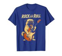 Carlin Rock and Roll Guitare Chien Drôle Musique T-Shirt, Homme, Bleu Royal, M