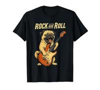 Carlin Rock and Roll Guitare Chien Drôle Musique T-Shirt, Homme, Noir, 6XL