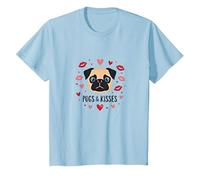 Carlins et Bisous : Adorable Cadeau Romantique pour Amoureux des Chiens T-Shirt, Enfant, Bleu Céleste, 3 Ans