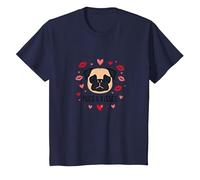 Carlins et Bisous : Adorable Cadeau Romantique pour Amoureux des Chiens T-Shirt, Enfant, Bleu Marine, 3 Ans