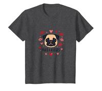 Carlins et Bisous : Adorable Cadeau Romantique pour Amoureux des Chiens T-Shirt, Enfant, Chiné Foncé, 2 Ans