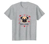 Carlins et Bisous : Adorable Cadeau Romantique pour Amoureux des Chiens T-Shirt, Enfant, Gris Chiné, 8 Ans