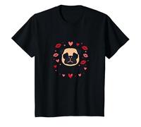 Carlins et Bisous : Adorable Cadeau Romantique pour Amoureux des Chiens T-Shirt, Enfant, Noir, 12 Ans