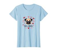 Carlins et Bisous : Adorable Cadeau Romantique pour Amoureux des Chiens T-Shirt, Femme, Bleu Céleste, M