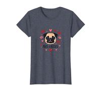 Carlins et Bisous : Adorable Cadeau Romantique pour Amoureux des Chiens T-Shirt, Femme, Bleu Chiné, XL