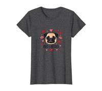 Carlins et Bisous : Adorable Cadeau Romantique pour Amoureux des Chiens T-Shirt, Femme, Chiné Foncé, XL