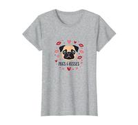 Carlins et Bisous : Adorable Cadeau Romantique pour Amoureux des Chiens T-Shirt, Femme, Gris Chiné, XL