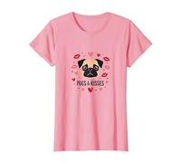Carlins et Bisous : Adorable Cadeau Romantique pour Amoureux des Chiens T-Shirt, Femme, Rose, S