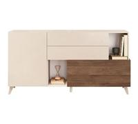 CARLO - Meuble TV 2 portes 1 Tiroir Laqué Beige et Aspect Bois Finition Mercure - Altobuy Beige G