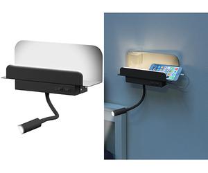 Carlo Milano Étagère murale avec lampe de lecture et port de chargement USB - Noir