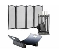 Carlo Milano Serviteur de cheminée avec porte-bûches et grille pare-feu