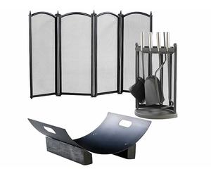 Carlo Milano Serviteur de cheminée avec porte-bûches et grille pare-feu