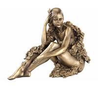 Statuette décorative en résine aspect bronze - Femme assise avec feuilles Bronze G