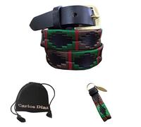 CARLOS DIAZ Ceinture pour Garçons Filles Enfants Unisexe en Cuir Brun Brodé Premium Polo de designer (70 cm/ 26-28 Inches)