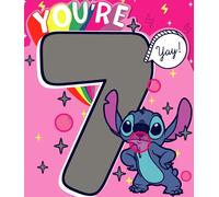 Disney Stitch Carte de vœux de 7e anniversaire pour filles - Motif unique de Stitch pour jeunes filles - Carte d'anniversaire pour nièce, petite-fille, fille, sœur, mignonne pour enfants