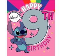 Disney Stitch Carte de vœux de 9e anniversaire pour filles - Motif unique de Stitch pour jeunes filles - Carte d'anniversaire pour nièce, petite-fille, fille, sœur, mignonne pour enfants