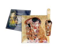 CARMANI - Carré verre Gâteau Set avec 'Le Baiser' de Gustav Klimt 25x25cm