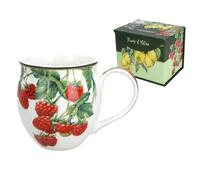 CARMANI - Grande tasse tonneau pour thé, café, chocolat chaud dans une boîte cadeau, décorée avec des baies de rapsberry, 450 ml